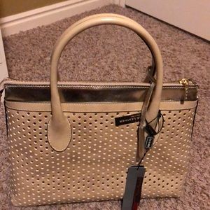 Leather Innue Purse Beige Gold Accents